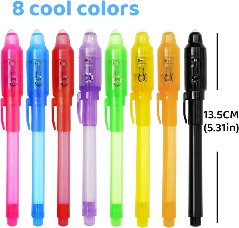 TIDALJAM 32 Pack Invisible Ink Pens with UV Light, 8 Colors Glow ， Secret Message Writing Detective Party Favors, Birthday Christmas Halloween Goodie Bag Stuffers Classroom Prizes School Supplies - Image 2